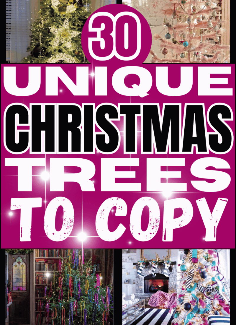 30 unique Christmas trees to copy with bold non-traditional Christmas tree ideas, colorful ornaments, and creative holiday decorating inspiration