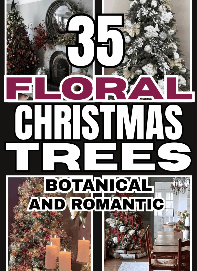 Floral Christmas trees can be romantic, dramatic, natural, or completely over the top. These 35 ideas use roses, hydrangeas, greenery, berries, ribbon, branches, and botanical accents to create trees with incredible depth and texture. Save your favorites for holiday decorating inspiration and see the full gallery on Slowestuff.