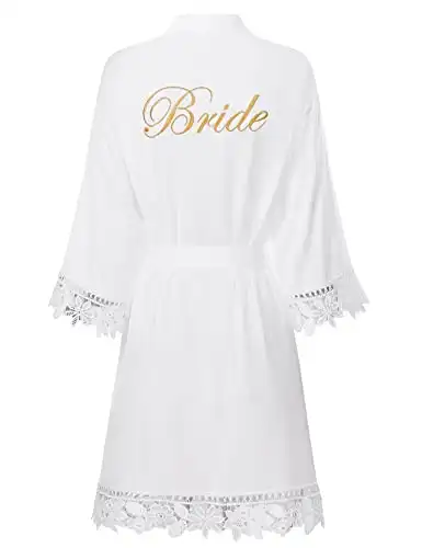 Kihnop Lace Bride Robe Plus Size Robes for Brides Robe for Wedding, Silk Like Bride To Be Robe Embroidered, Bride Gifts