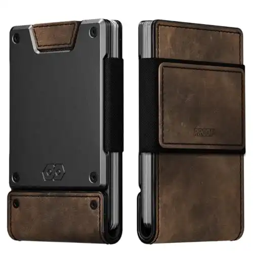 PROOF Slim Minimalist Wallets for Men | Leather & Metal | RFID Wallet