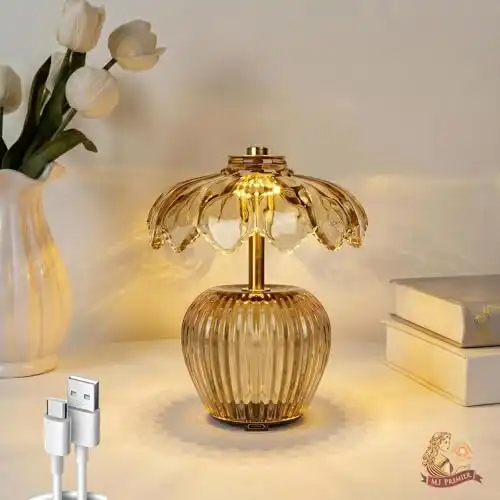 MJ PREMIER Rechargeable Table Lamp, Small Cordless Lamp with Timer, Yellow