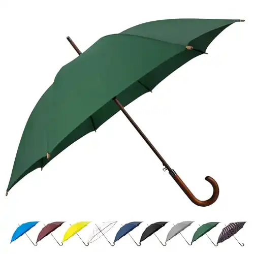 SoulRain 48" Large Umbrella Windproof Stick Umbrellas for Rain, Automatic Open, Vintage Cane green Umbrella with Classic Wooden Handle & Shaft,for Women & Men(Green)