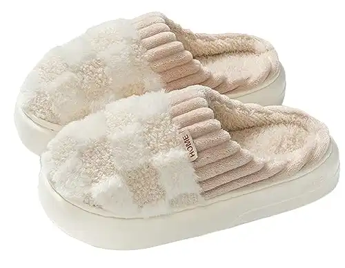 Caistre Plush Slippers for Women Men Plaid Cuff Warm Fuzzy Fleece Slipper Cozy Memory Foam Checkered Home Shoes Non-Slip