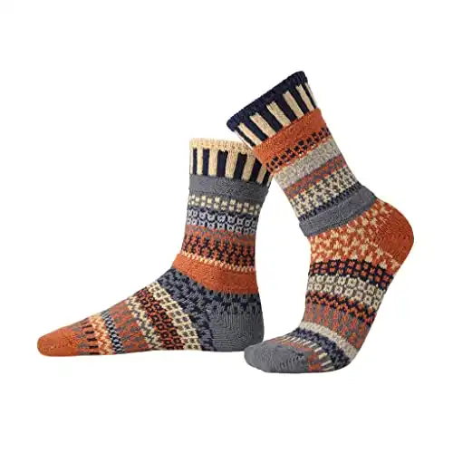Solmate Socks Women & Men Recycled Cotton Mismatched Crew Socks, Nutmeg Large