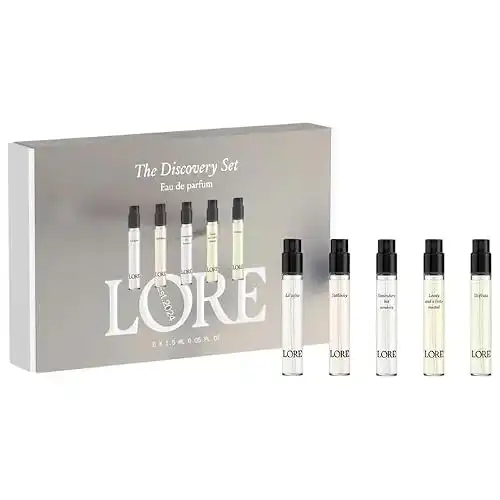 LORE Fragrance Discovery Set Travel-Size Perfume Kit, Colognes for Men & Women Layerable, Long-Lasting, Unisex Scent Collection | 5 x 0.05 oz / 1.5 mL