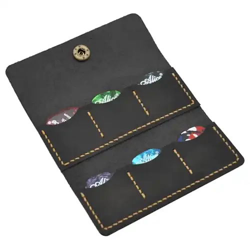 Turbosnail Guitar pick holder leather,Guitar pick holder gift,Leather guitar pick case,Gift for guitarist (Black)