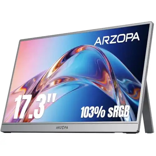 ARZOPA 17.3 Portable Monitor Gray, 1080P FHD IPS 103% sRGB Z1C Plus
