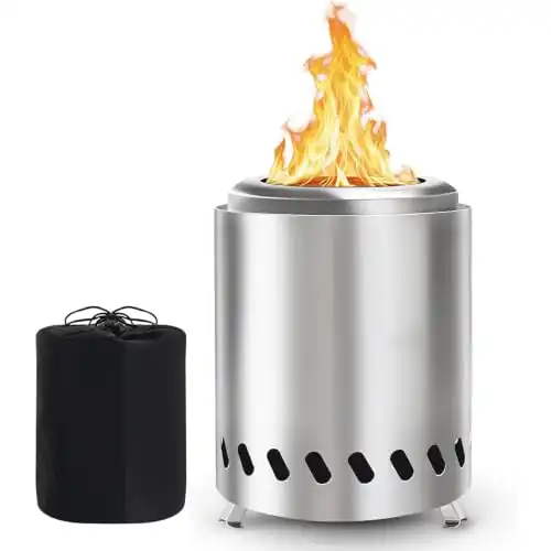Tabletop Fire Pit, VivaGarden Smokeless Firepit Outdoor & Patio, Safe Burning Portable Mini Table Top Firepit with Carry Bag (Silver, 8.0H x 5.8D)