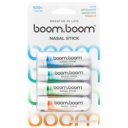 BoomBoom Nasal Stick, Essential Oils + Menthol Inhaler, Variety 4 Pack