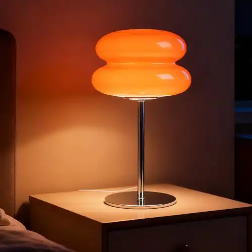 xiaojuande Bedroom Glass Mushroom Lamp, Orange
