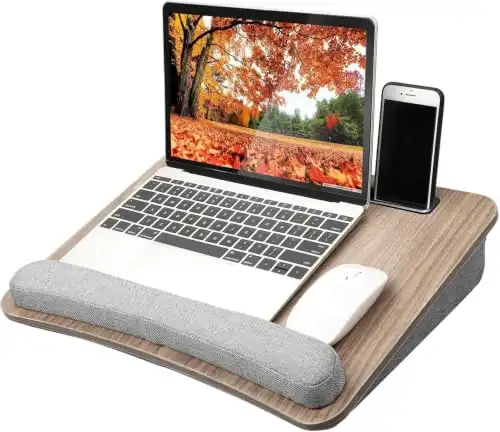 HUANUO Laptop Lap Desk with Cushion, Fit up to 15.6" Laptops, Woodgrain