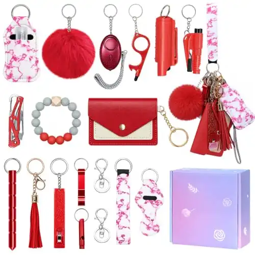 Jsngbse Keychain Set for Women, Wristlet Keychain for Women Red