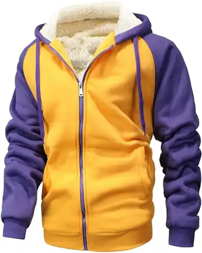 GXAMOY Men's Winter Fleece Hoodies for Men Heavyweight Warm Thick Full Zip Up Sweatshirt Outerwear Yellow Purple (975) M