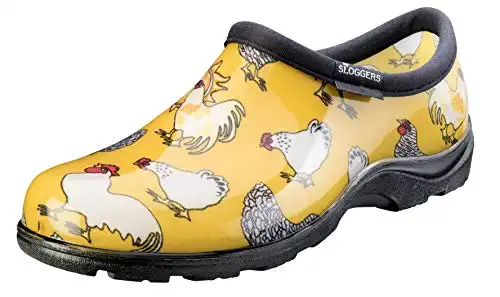Sloggers Original Waterproof Rain and Garden Shoe for Women Outdoor Slip-On Garden Clog with Premium Comfort Insole and Arch Support - Chickens Daffodil Yellow, Size 9 - Made in USA with US and Import...