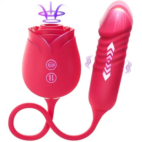Vibrator Dildo Sex Toys for Women - MOOLIGIRL Rose Sex Toy with Thrusting G Spot Vibrators & 10 Sucking Modes for Clitoral Nipple Stimulation Anal Dildos Adult Sex Toys Games for Couples Sex Machi...