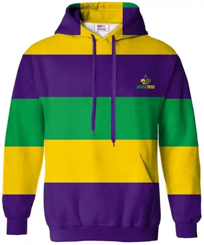 Arvilhill Mens Mardi Gras Hoodie Novelty Printed Parade Long Party Hood Pullover Pocket Mardigras Stripes XL
