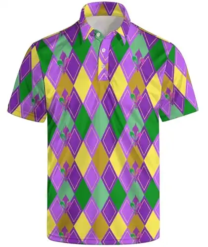 Mens Polo Shirts Short Sleeve Funny Carnival Golf Shirts for Men Print Performance Quick Dry Moisture Wicking Polo Shirt