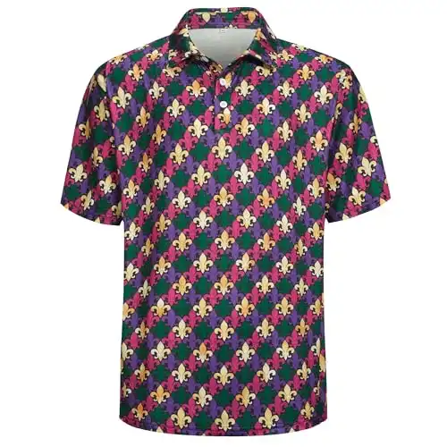 SightYoung Mardi Gras Polo Shirts Men,Carnival Golf Shirt,Black,3XL | Funny Mardi Gras Hawaiian Golf Shirts for Men,Novelty Carnival Mask Polo Shirt